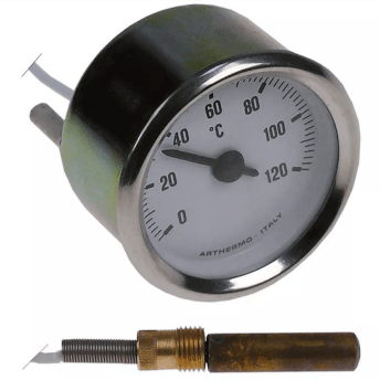 Horeca Parts - Termometr śr. montażowa 52mm temp. max. 120°C dł. kapilary 1000 mm dł. czujki 33 mm - Stół grzewczy Zanussi