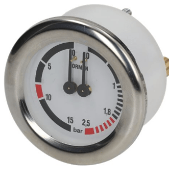 Horeca Parts - Manometr z podłączeniem z tyłu, gwint 1/8", ø 63 mm, podwójna skala, zakres ciśnienia 0–2,5 / 0–15 bar - Ekspres do kawy BFC (1245043)