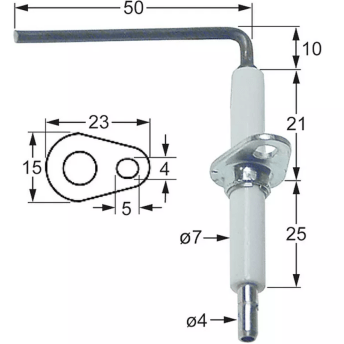 Horeca Parts - Elektroda zapłonowa L1 10mm L2 50mm z kołnierzem D1 ø 7mm długość kołnierza 23mm szerokość kołnierza 15mm - Frytownica Elektryczna Ambach (101789)