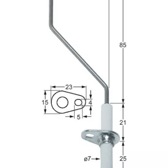 Horeca Parts - Elektroda zapłonowa L1 85mm L2 40mm z kołnierzem D1 ø 7mm długość kołnierza 23mm szerokość kołnierza 15mm - Gazowy kocioł warzelny Ambach (102166)
