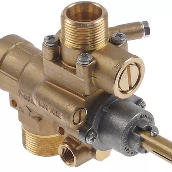 Horeca Parts - Zawór gazowy wej. M28x1,5 wyj. M24x1,5 podł. termopary M9x1 podł. pilota M10x1 dł. osi/wału 26/16mm (107922)