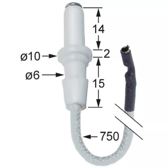 Horeca Parts - Świeca zapalnika śr.1 6mm śr.2 10mm śr. podłączenia 2,4mm dł.1 14mm dł.2 2mm dł.3 15mm - Kuchnia gazowa Tecnoinox, Zanussi (3020128)