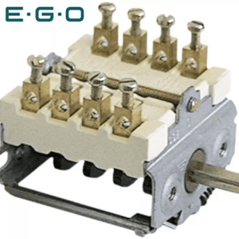 Horeca Parts - Przełącznik funkcji (cam switch), 4 pozycje 0–1–0–1, 4NO, 16A 250V, trzpień D Ø 6x4,6 mm, długość 23 mm, temperatura maks. 150°C - EGO