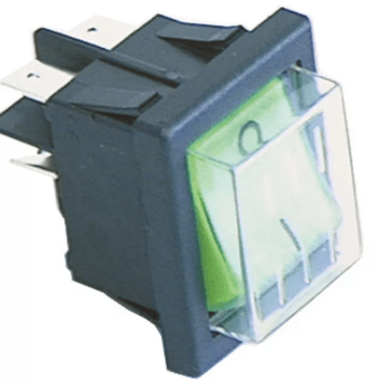 Horeca Parts - Przełącznik z osłoną wymiar montażu 30x22mm zielony 2NO 230V przyłącze wtyk płaski 6,3mm - Kostkarki do lodu Stalgast, Brema