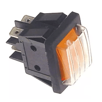 Horeca Parts - Przełącznik kołyskowy wymiar montażowy 30x22mm 250V 16A 2NO podł. męskie 6,3mm symbol 0-1 prostokątny pomarańczowy - Santos