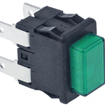Horeca Parts - Przycisk ciśnieniowy, wymiar montażowy 19x13mm 250V 16A 2NO podł. męskie 4,8mm prostokątny zielony