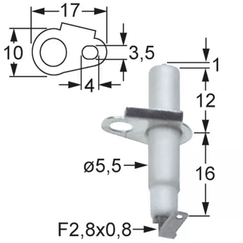 Horeca Parts - Elektroda zapłonowa L1 1mm z kołnierzem przyłącze F2,8x0,8 D1 ø 55mm FL 17mm FB 10mm - Lotus
