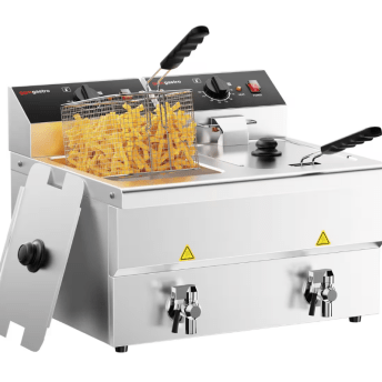 Horeca Parts - Podwójna frytownica elektryczna - 8+8 litrów - 6,5 kW - z kranem spustowym - GGM Gastro (EFMH8+8)