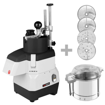 Horeca Parts - Elektryczna kompaktowa krajalnica do warzyw - 735 W - włącznie z 4 tarczami do krojenia/tarcia i przystawką do krojenia - GGM Gastro (GEA4#EBA5)