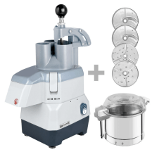 Horeca Parts - Elektryczna kompaktowa krajalnica do warzyw - 735 W - włącznie z 4 tarczami do krojenia/tarcia i nasadką do cięcia - składana pokrywa - GGM Gastro (GEA4K#EBA5)