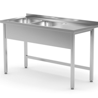 Horeca Parts - Stół z dwoma zlewami bez półki - komory po prawej stronie, HENDI, 2400x600x(H)850mm