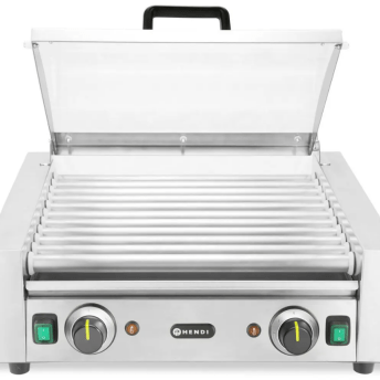 Horeca Parts - Podgrzewacz rolkowy do parówek dwustrefowy, z energooszczędną pokrywą, HENDI, 11 rolek, 230V/980W, 566x527x(H)259mm