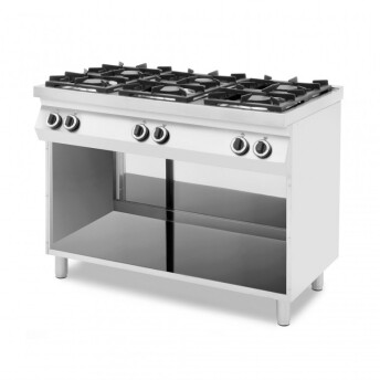 Horeca Parts - Kuchnia gazowa 6-palnikowa na podstawie z trzech stron zamkniętej, z piekarnikiem gazowym lub konwekcyjnym, HENDI, 1200x700x(H)900mm