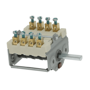 Horeca Parts - Przełącznik funkcji EGO (cam switch), 2 pozycje 0–1, 16A 250V, trzpień D Ø 6x4,6 mm, długość 23 mm, połączenie śrubowe, tylny przyłącz do termostatu, temperatura maks. 150°C - EGO