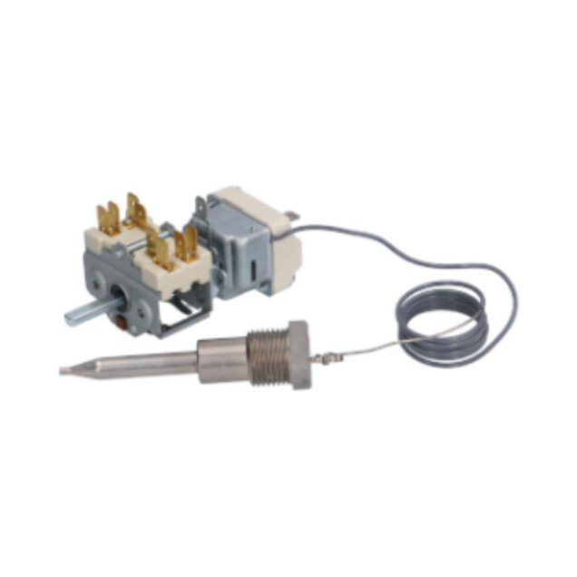 Horeca Parts - Termostat jednofazowy 105-185 C Kołek w kształcie litery D ø 6x4,6 mm długość kapilary osłoniętej 900 mm - 16A 250V czujka gwintowana ø 1/2"x91 mm