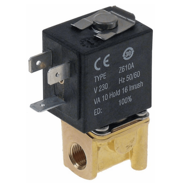 Horeca Parts - Zawór elektromagnetyczny 2-drożny 230VAC przyłącze 1/8" L 26,5mm DN 2,3mm DIN -10 do +90°C - Espresy do kawy ( 5108495 )