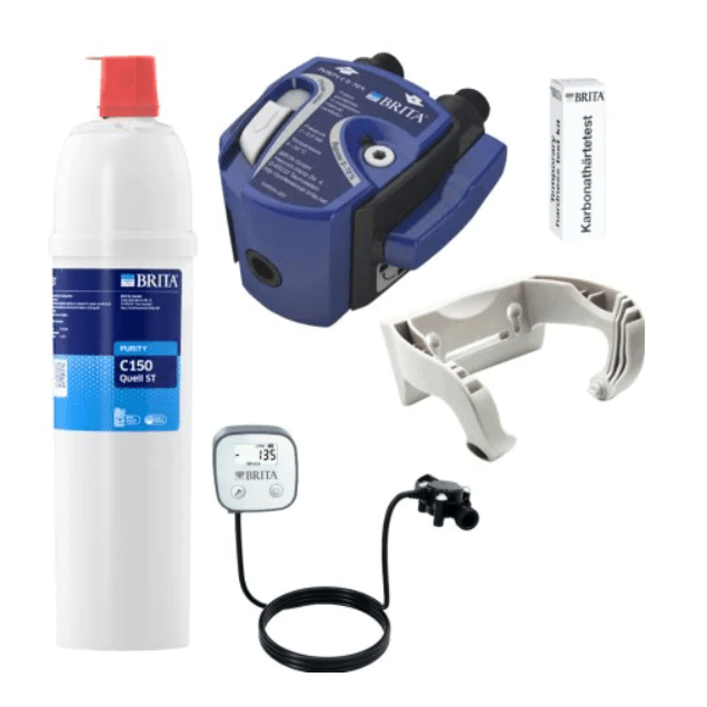 Horeca Parts - Zestaw startowy Brita Głowica 0-70%, 3/8", Uchwyt ścienny, (1000480), Filtr C150, FlowMeter 10-100 (1033041), Test twardości węglanowej (710800)
