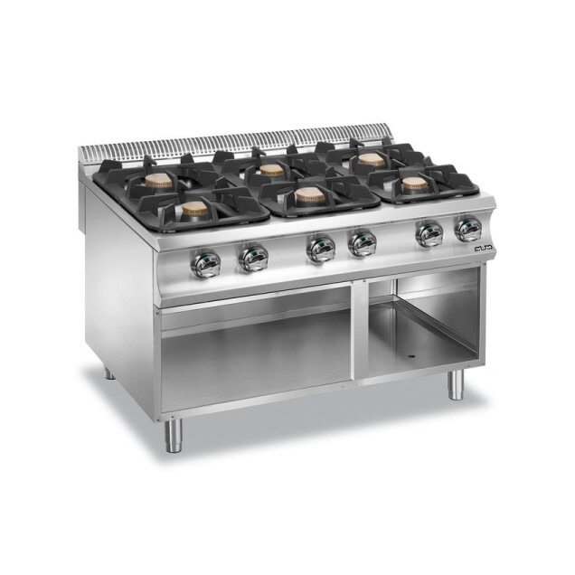 Horeca Parts - Kuchnia gazowa MBM z nowymi palnikami Flex Burners o mocy 7 kW i 11 kW, na podstawie z trzech stron zamkniętej - kod G6A98XXL