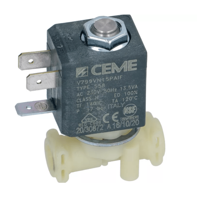 Horeca Parts - Elektrozawór 2-drogowy 230V V799, max 17 bar, uszczelka FKM, otwór 1,5 mm, cewka 13,5VA - Ceme