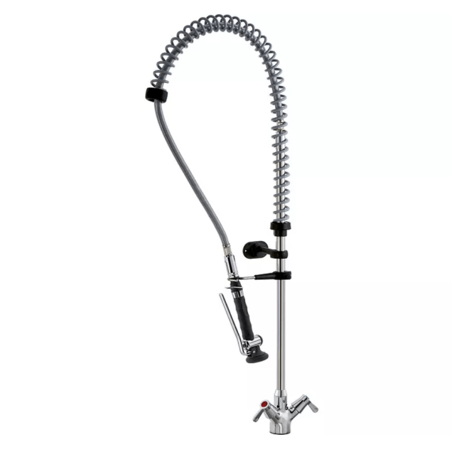 Horeca Parts - Bateria stojąca Klarco Styl 1081 mm, jednouchwytowa, zawory ceramiczne ø 1/2", model prysznica BEST PRO czarny, przyłącza ø 1/2", rozstaw montażowy ø 29 mm, obrót 90°, certyfikat UBA