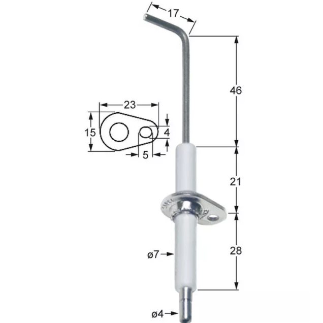 Horeca Parts - Elektroda zapłonowa L1 46mm L2 17mm z kołnierzem D1 ø 7mm długość kołnierza 23mm szerokość kołnierza 15mm (5033385)