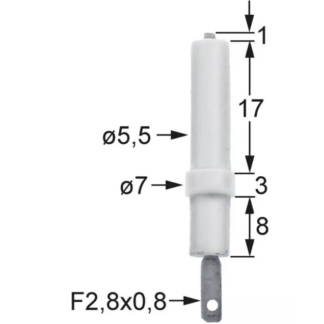 Horeca Parts - Elektroda zapłonowa L1 1mm do złącza zaciskowego F 2,8x0,8mm D1 ø 5,5mm D2 ø 7mm - Olis (7105857)