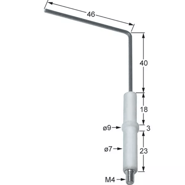 Horeca Parts - Elektroda zapłonowa L1 40mm L2 46mm do złącza zaciskowego M4 D1 ø 7mm D2 ø 9mm BL1 18mm BL2 3mm - Piec konwekcyjny Giorik (3020191)
