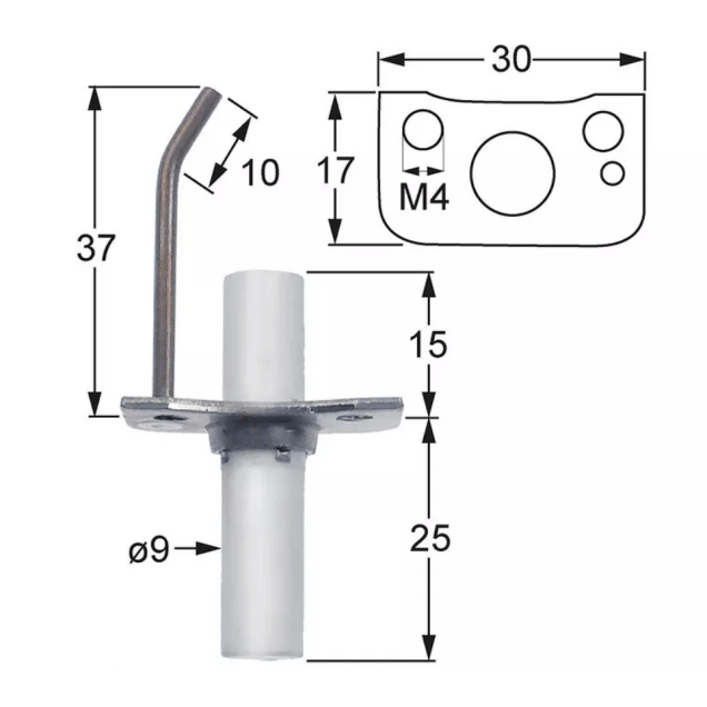 Horeca Parts - Elektroda zapłonowa L1 37mm L2 10mm z kołnierzem D1 ø 9mm długość kołnierza 30mm szerokość kołnierza 17mm - Piec konwekcyjno-parowy gazowy Rational (5166964)