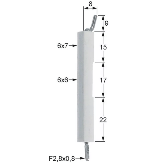 Horeca Parts - Elektroda zapłonowa D1 ø 6x7mm przyłącze F 2,8x0,8mm D2 ø 6x6mm L1 9mm L2 8mm - Rożen gazowy CB (5109419)
