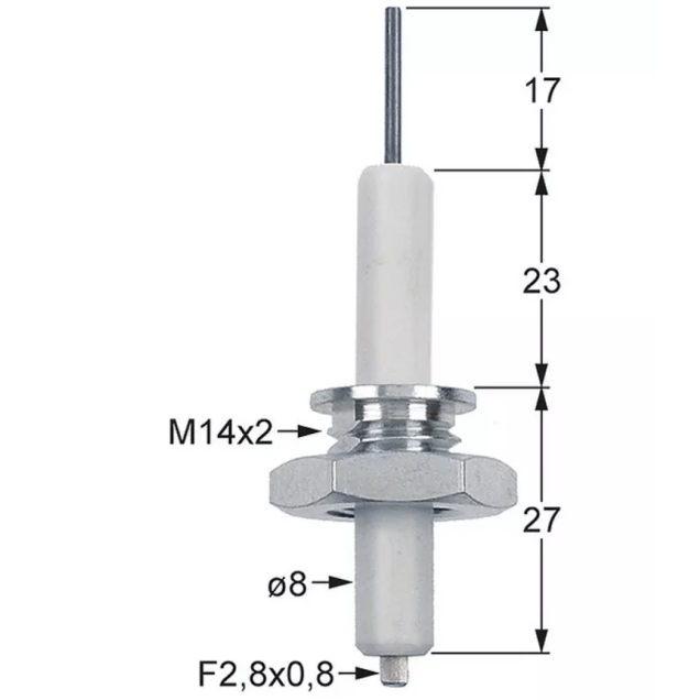 Horeca Parts - Elektroda zapłonowa L1 17mm M14x2 złącze męskie faston 2,8mm D1 ø 8mm BL1 23mm - Falcon (3806029)