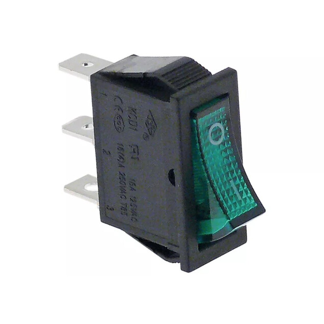 Horeca Parts - Przełącznik kołyskowy wymiar montażowy 30x11mm 250V 16A 1NO podł. męskie 6,3mm symbol 0-I prostokątny zielony - Urządzenia elektryczne, gazowe