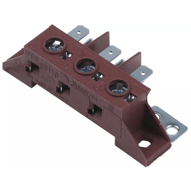 Horeca Parts - Listwa zaciskowa zasilania, 3 biegunowa max 40A max 450V średnica przyłącza 6mm2 / f6.3 150°C - Comenda