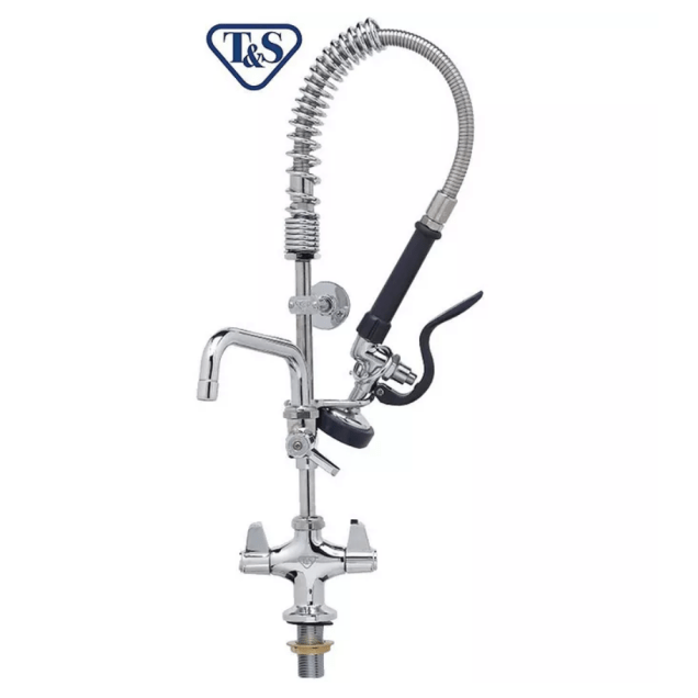 Horeca Parts - Bateria stojąca T&S Mini 610 mm, jednouchwytowa, wysięg 156 mm, wysokość 240 mm, przyłącza ø 15x457 mm, rozstaw montażowy ø 38 mm