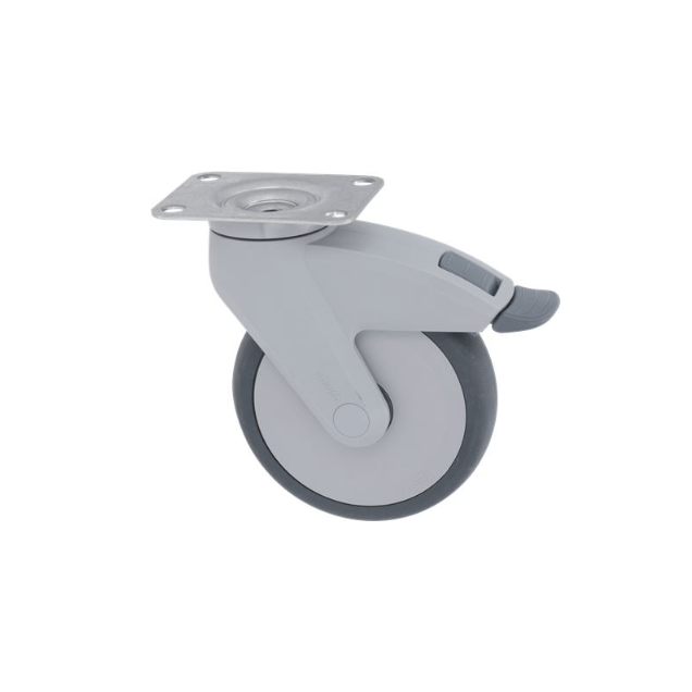 Horeca Parts - Obrotowe koło podporowe, rozstaw otworów płytki mocującej 75x50 mm, H 161 mm, z obrotowym hamulcem, ø 125 mm, szerokość koła 32 mm - Scholl (5109855)