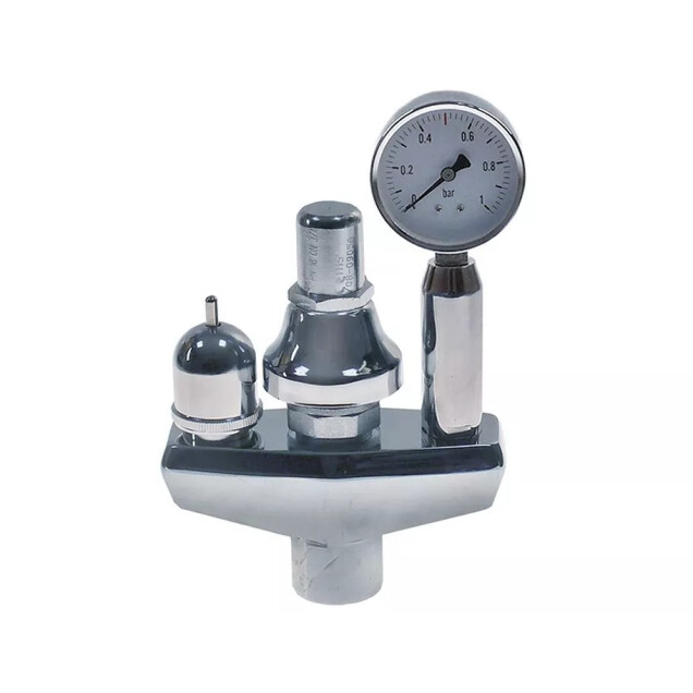 Horeca Parts - Zawór bezpieczeństwa z manometrem 3/4" 0,5bar wys. 235mm chromowany mosiądz - Kocioł warzelny Bertos