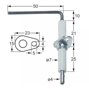 Horeca Parts - Elektroda zapłonowa L1 10mm L2 50mm z kołnierzem D1 ø 7mm długość kołnierza 23mm szerokość kołnierza 15mm - Frytownica Elektryczna Ambach (101789)