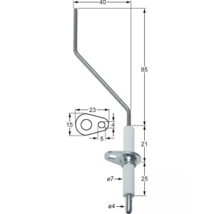Horeca Parts - Elektroda zapłonowa L1 85mm L2 40mm z kołnierzem D1 ø 7mm długość kołnierza 23mm szerokość kołnierza 15mm - Gazowy kocioł warzelny Ambach (102166)