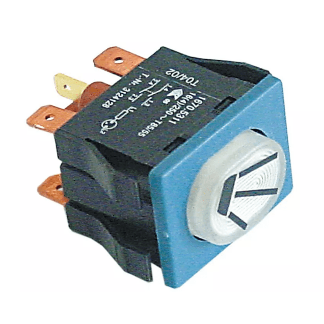 Horeca Parts - Przycisk, wymiar montażowy 30x22mm 250V 16A 2no podł. męskie 4,8mm 6,3mm, symbol płukania owalny biały