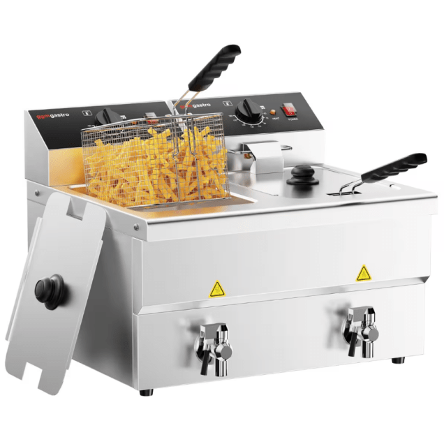 Horeca Parts - Podwójna frytownica elektryczna - 8+8 litrów - 6,5 kW - z kranem spustowym - GGM Gastro (EFMH8+8)