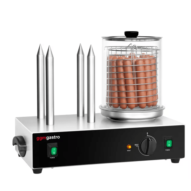 Horeca Parts - Urządzenie do hot-dogów - 1,1kW - z 4 bolcami na bułki - GGM Gastro