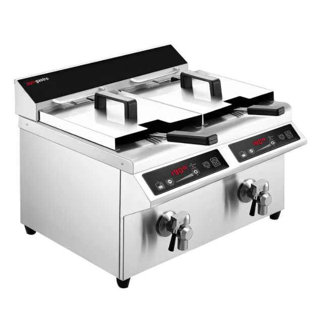 Horeca Parts - Podwójna frytownica indukcyjna - 8+8 litrów - 7 kW - kran spustowy - GGM Gastro (IFBZ8+8)
