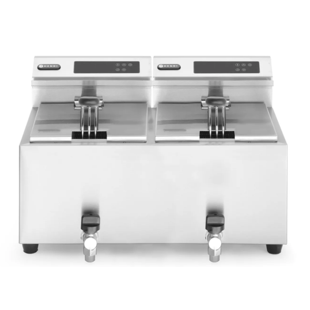 Horeca Parts - Frytownica z panelem cyfrowym z kranem spustowym 2x8 l, HENDI, Profi Line, 16L, 230V/7000W, 605x515x(H)350mm