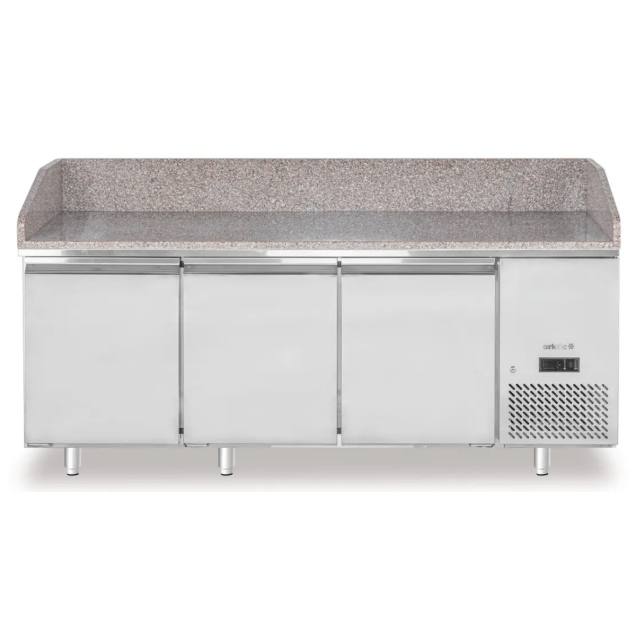 Horeca Parts - Stół chłodniczy do pizzy, 3-drzwiowy, z granitowym blatem, Arktic, 375L, granitowy, 230V/400W, 2010x800x(H)875mm